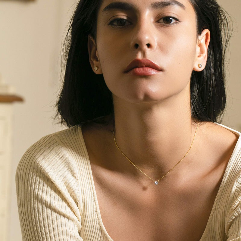 S.Leaf Gold Choker Necklace Sterling Silver Gold Plated Pendant Cubic Zirconia Solitaire Choker Necklace for Women Birthday Gifts for Women (0.5 Carat_B_Gold) - Image 2